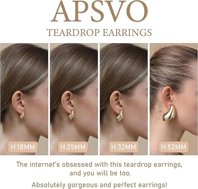 Apsvo Chunky Gold Hoop Earrings for Women, Dupes Earrings Lightweight Waterdrop Hollow Open Hoops... | Amazon (US)