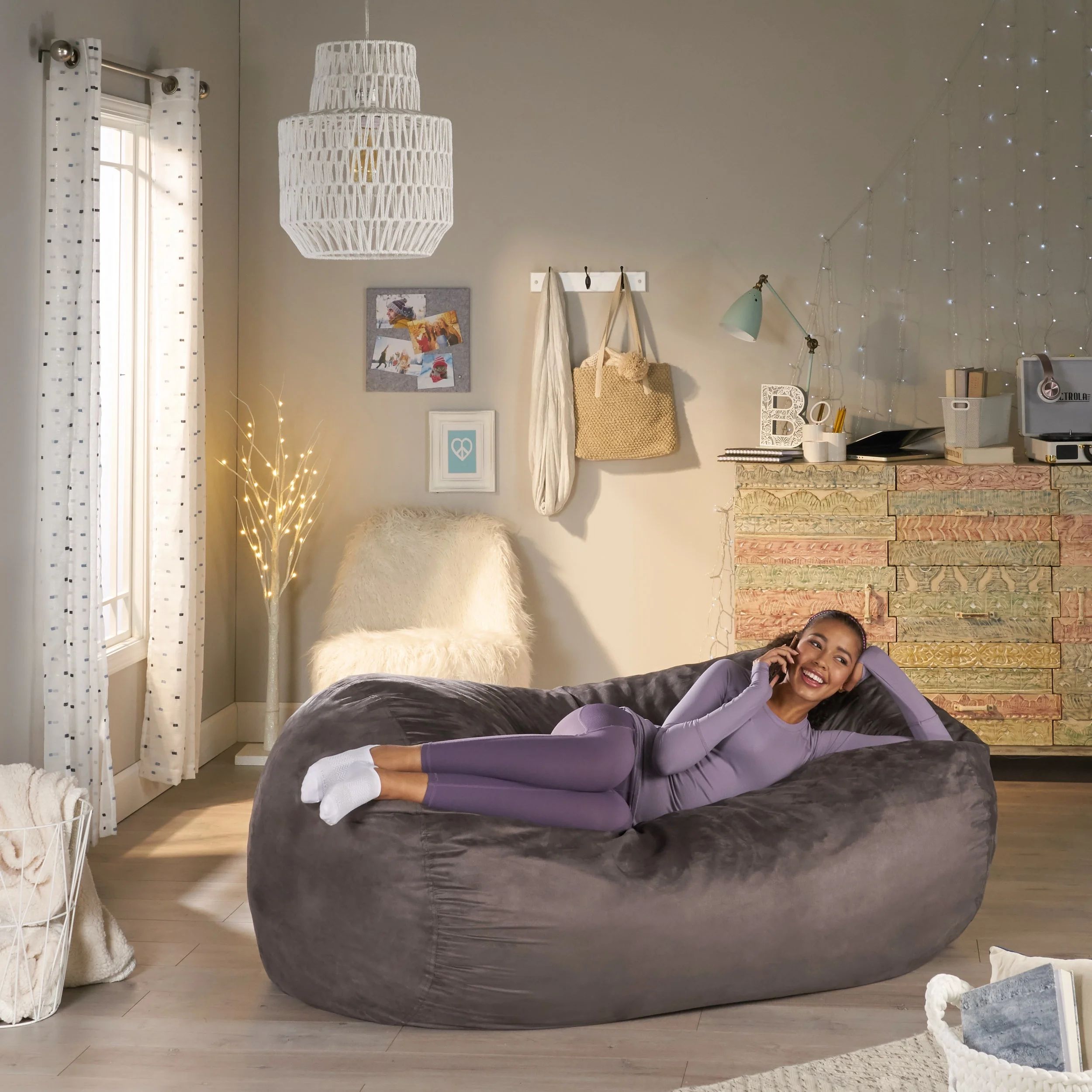 Noble House Amiyrah 6.5 Ft Suede Bean Bag,Charcoal | Walmart (US)