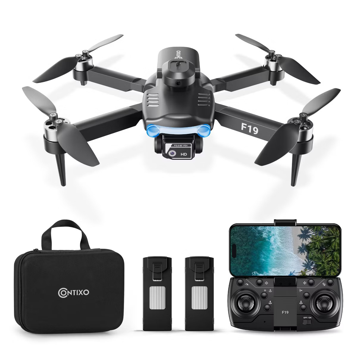 Contixo F19 Arvo Foldable Drone with 1080P HD Camera, FPV, Obstacle Avoidance, 2 Batteries, Brush... | Target