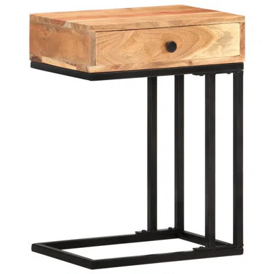 vidaXL Side Table Natural Wood Solid Acacia Wood, Powder-Coated Steel | Wayfair North America
