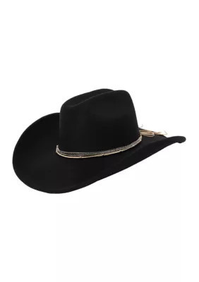 San Diego Hat Company Women's Faux Felt Cowboy Hat with Metal Trim, Black | Belk