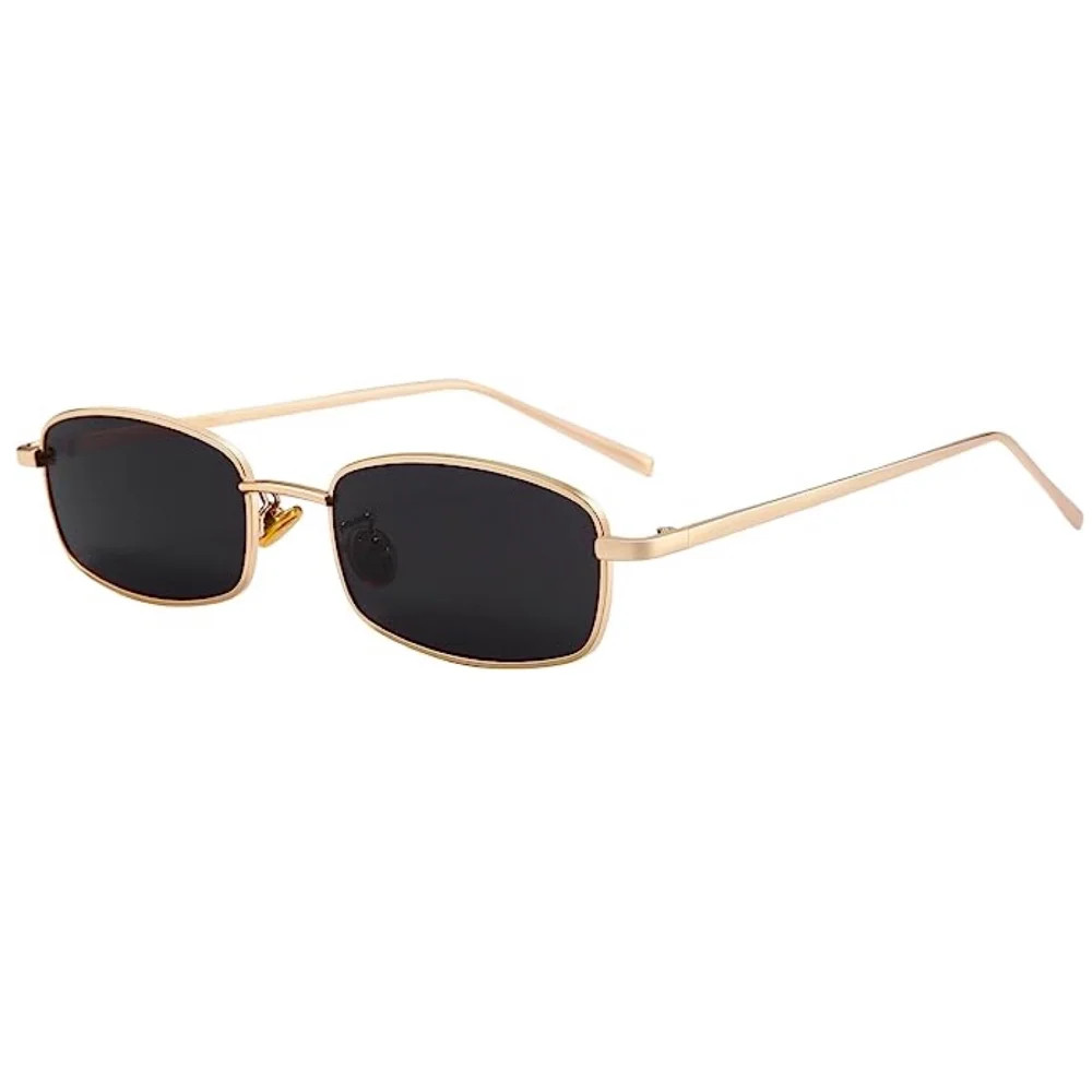 Women Men Square Narrow Gold Frame Retro Rectangle Black Sunglasses - Walmart.com | Walmart (US)