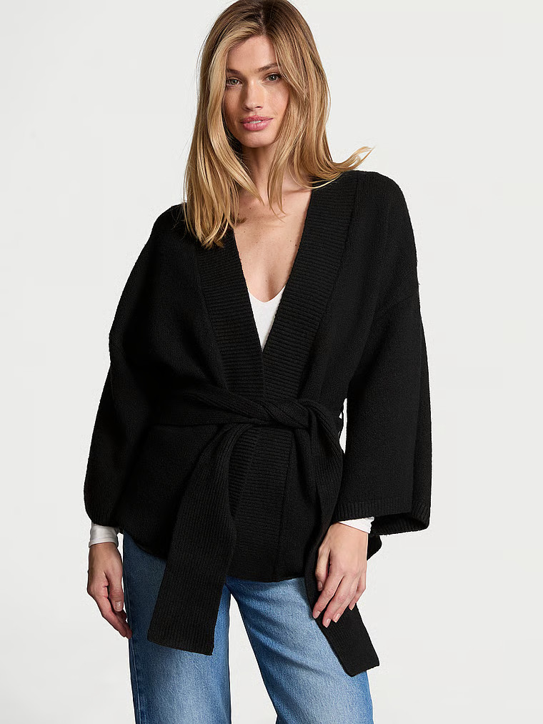 Buy Luxe Crème Knit Wrap Sweater, Black - Order Sweaters online - Victoria's Secret US | Victoria's Secret (US / CA )