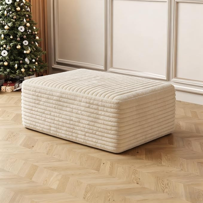 37.4" Rectangle Ottoman Foot Rest for Couch - Corduroy Upholstered Compressed Memory Foam, Cloud ... | Amazon (US)