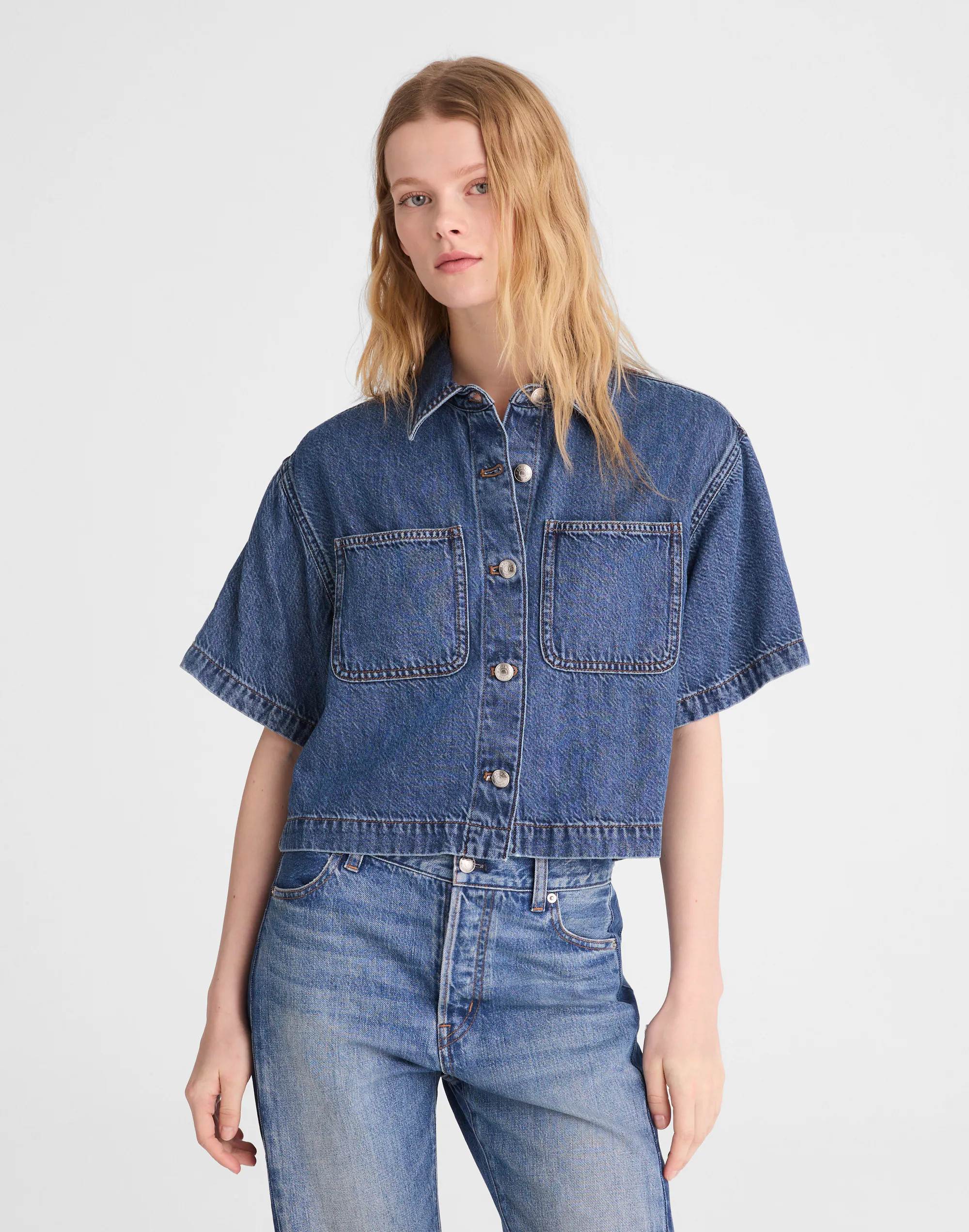 Airy Denim Boxy-Crop Shirt | Madewell