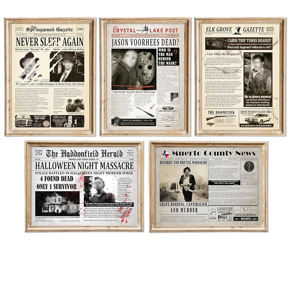 Vintage Movie Horror Posters, Halloween Wall Art Bedroom Decor, 11x14 In Scary Newspaper 5 Serial... | Amazon (CA)