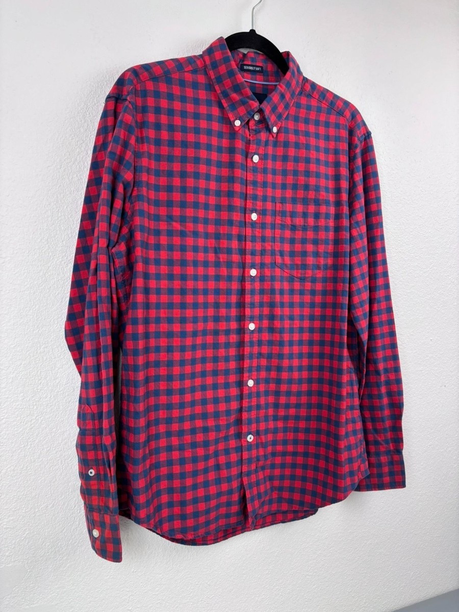 American Eagle men's medium red navy plaid checked long sleeve button down shirt | eBay | eBay US