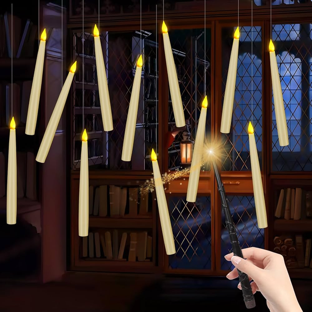 12 Pack Halloween Decorations Floating Candles with Wand，Flameless Taper Candles Warm Light Fli... | Amazon (US)