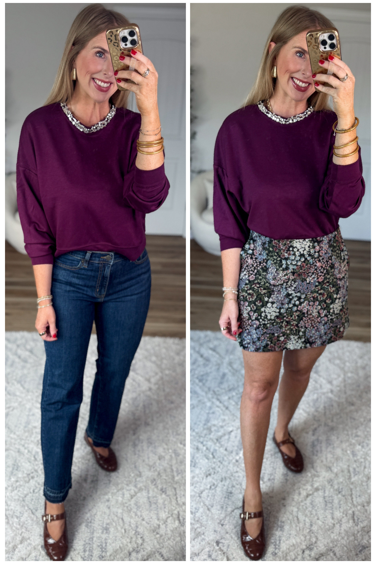 2 ways to style this embellished collar scubaknit sweater from Walmart!

#LTKootd