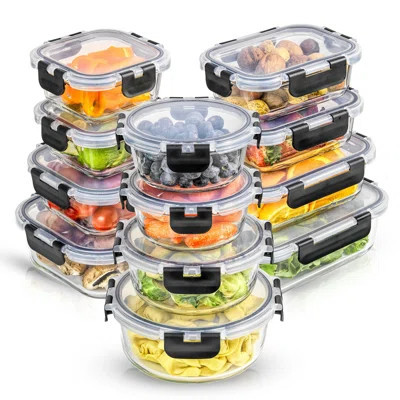 JoyJolt 24-Piece Glass Storage Container Kitchen Food Storage Set with Lids | Wayfair North America