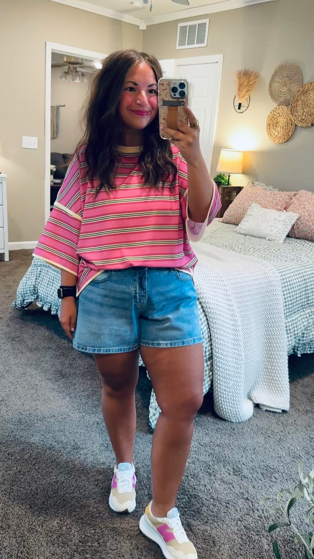 Color is the vibe right now 💕 Loving this hot pink striped tee with fun New Balance sneakers—comfortable, casual, and anything but boring!

sneakers: fit true to size // wearing a 5
denim shorts: fit true to size // wearing a 14
tee: fits true to size // wearing an XL 

 #LTKootd #LTKMidsize