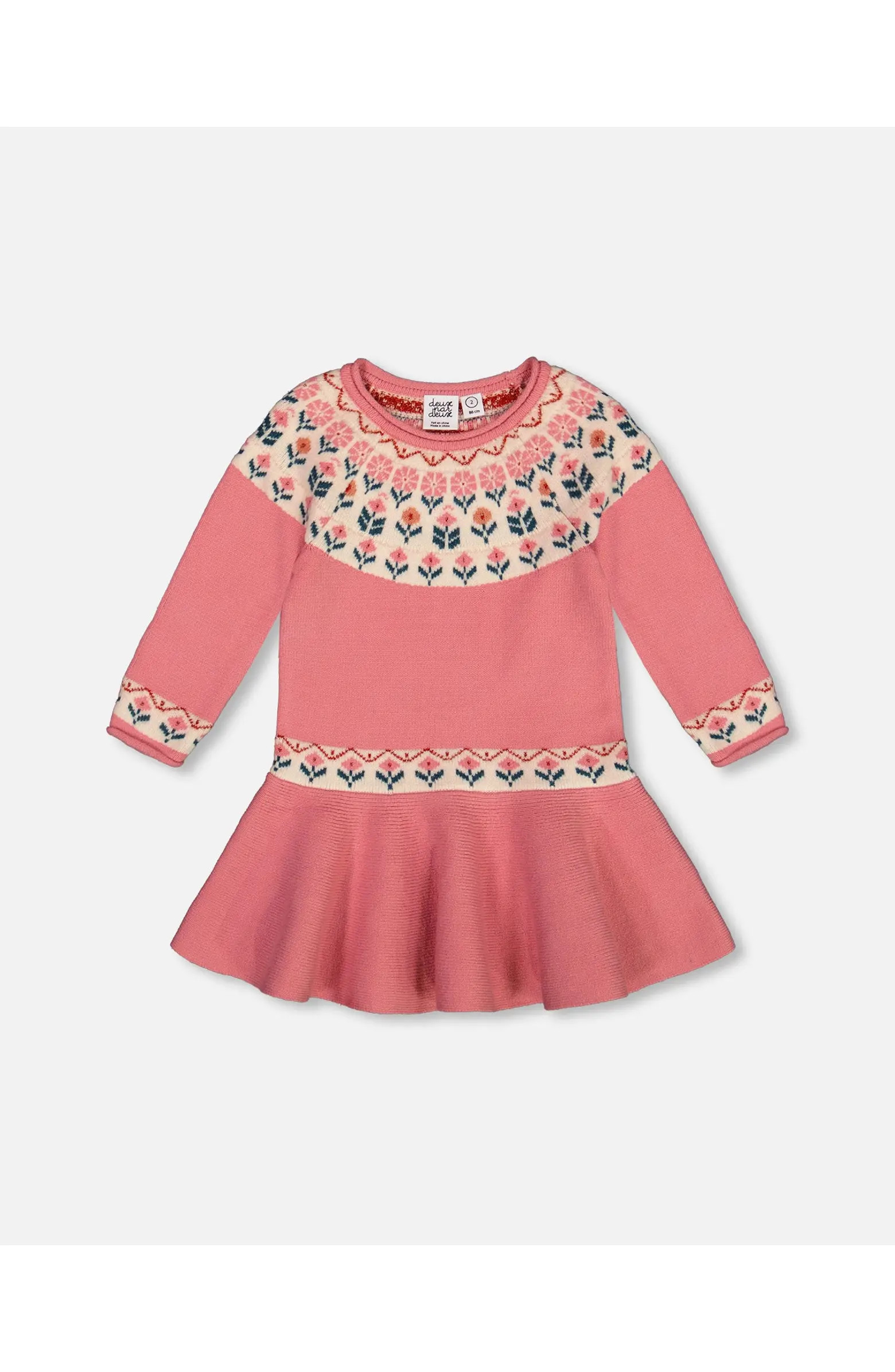 Deux par Deux Little Girl's Knit Dress With Round Intarsia Flowers Light Pink | Nordstrom | Nordstrom