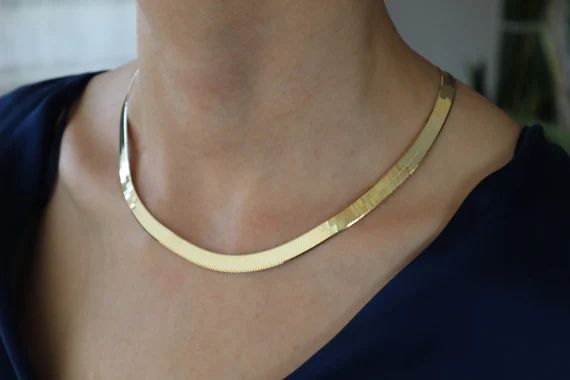14K Gold Flat Snake Chain / Thick Snake Silver Choker / Thick | Etsy | Etsy (US)