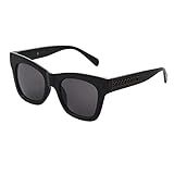 Steve Madden Women's Buttoned Up Square Sunglasses, Shiny Black, 52mm | Amazon (US)