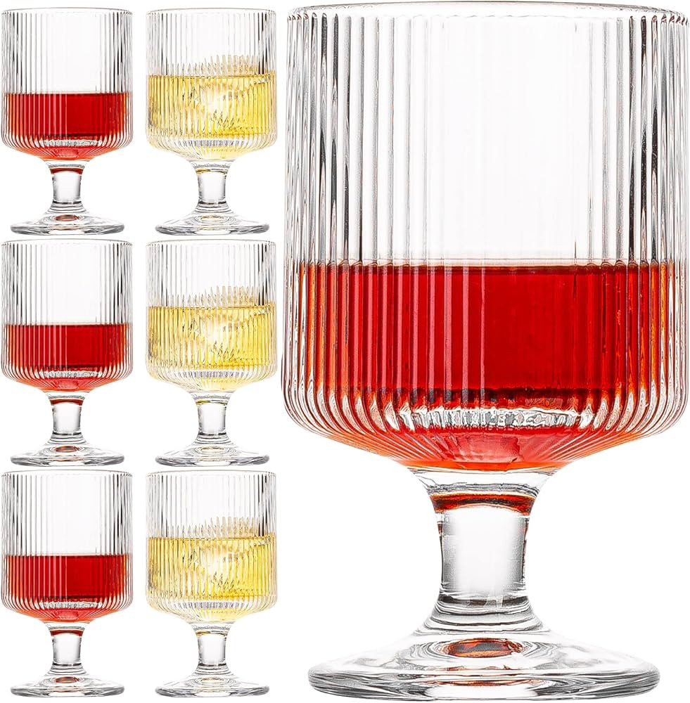 wookgreat Vintage Wine Glasses Set of 6, 8 oz Origami Style Glass Water Goblets, Unique Embossed... | Amazon (US)