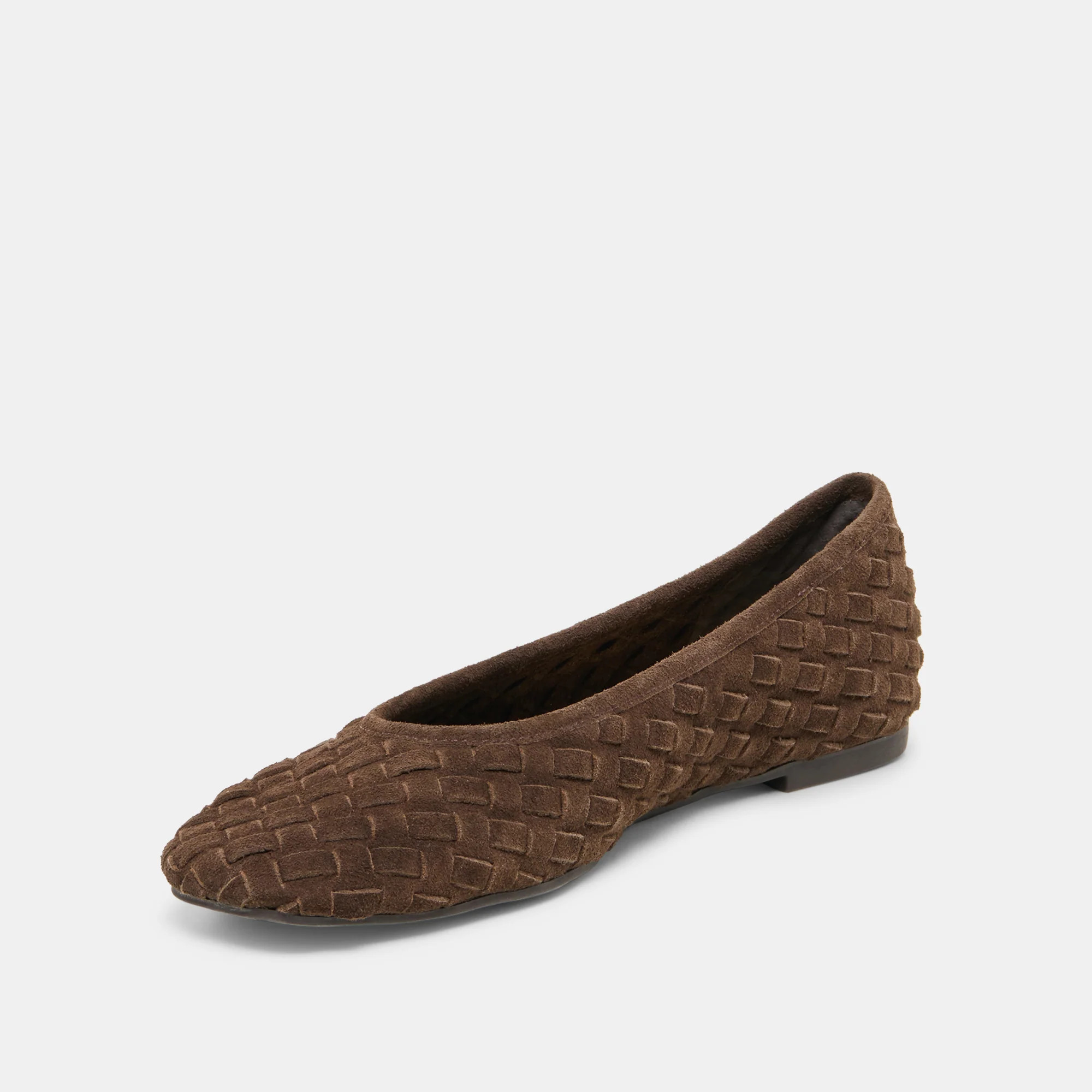 MYCAH BALLET FLATS DK BROWN WOVEN SUEDE | DolceVita.com