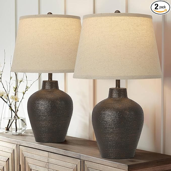 Farmhouse Rustic Table Lamps Set of 2 for Bedroom Living Room End Table Dark Brown Terracotta Nig... | Amazon (US)
