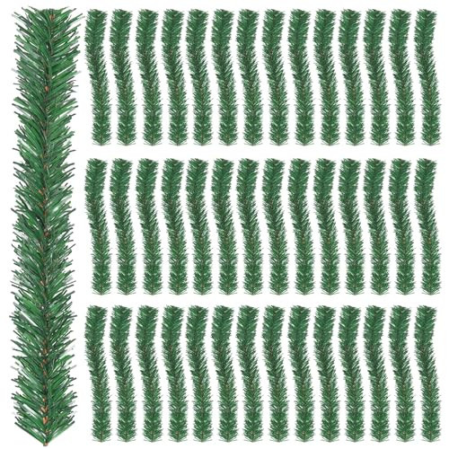 50 Pack Christmas Garland Ties Artificial Pine Needles Faux Pine Greenery Stems 12 Inch Twist Wired Tree Branches for Christmas Craft Gift Wrapping Holiday Decor | Amazon (US)