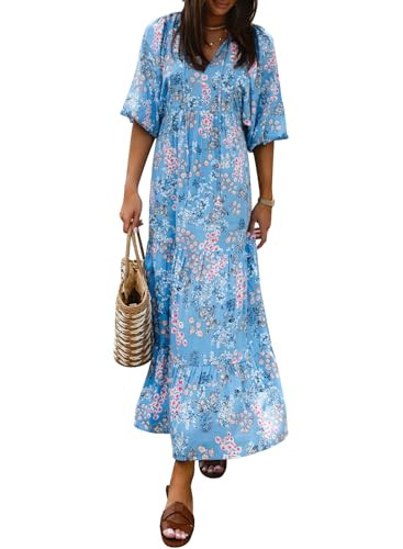 miduo Womens Loose Fit Casual Summer V Neck Half Sleeve Bohemian Geometric Pattern Maxi Long Dres... | Amazon (US)
