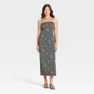 Women's Column Slip Maxi Dress - A New Day™ Black/White Leopard Print L | Target