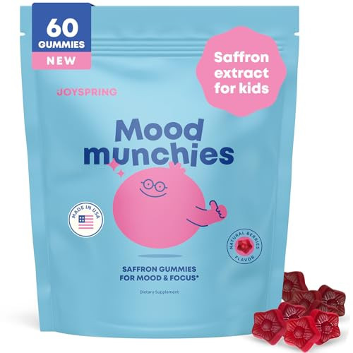 JoySpring Mood Munchies Saffron Gummies for Kids 4+ | Saffron Extract Supplement with GABA, Passion Flower & St Johns Wort | Sugar Free Vegan Brain Support & Kids Focus Gummies | Crafted in USA | Amazon (US)