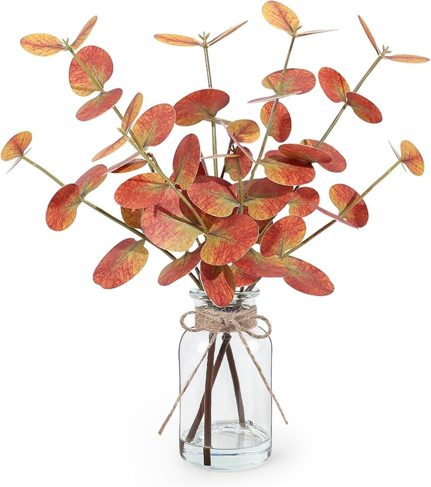 Fall Artificial Eucalyptus Stems in Glass Vase with Faux Water 14" Autumn Eucalyptus Branches Fal... | Amazon (US)