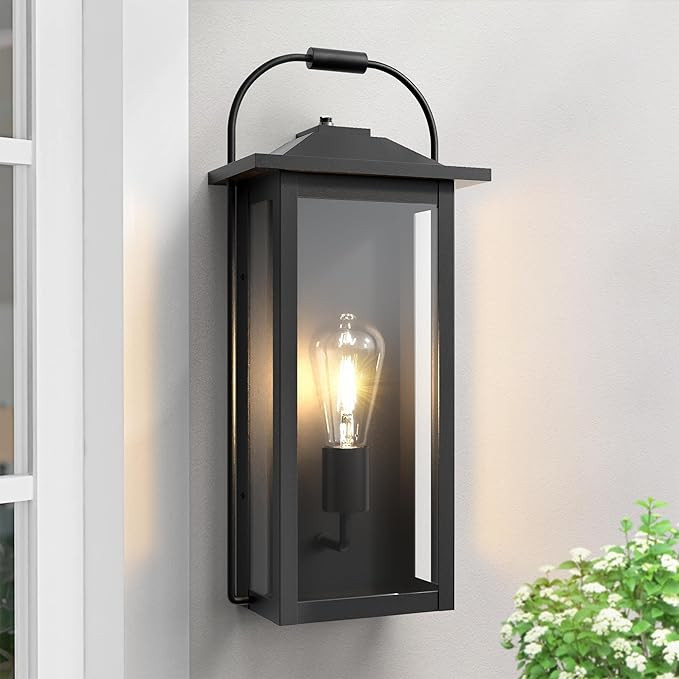 Dusk to Dawn Outdoor Wall Light, 18 Inch Outside Wall Sconce with E26 Socket, Modern Matte Black ... | Amazon (US)
