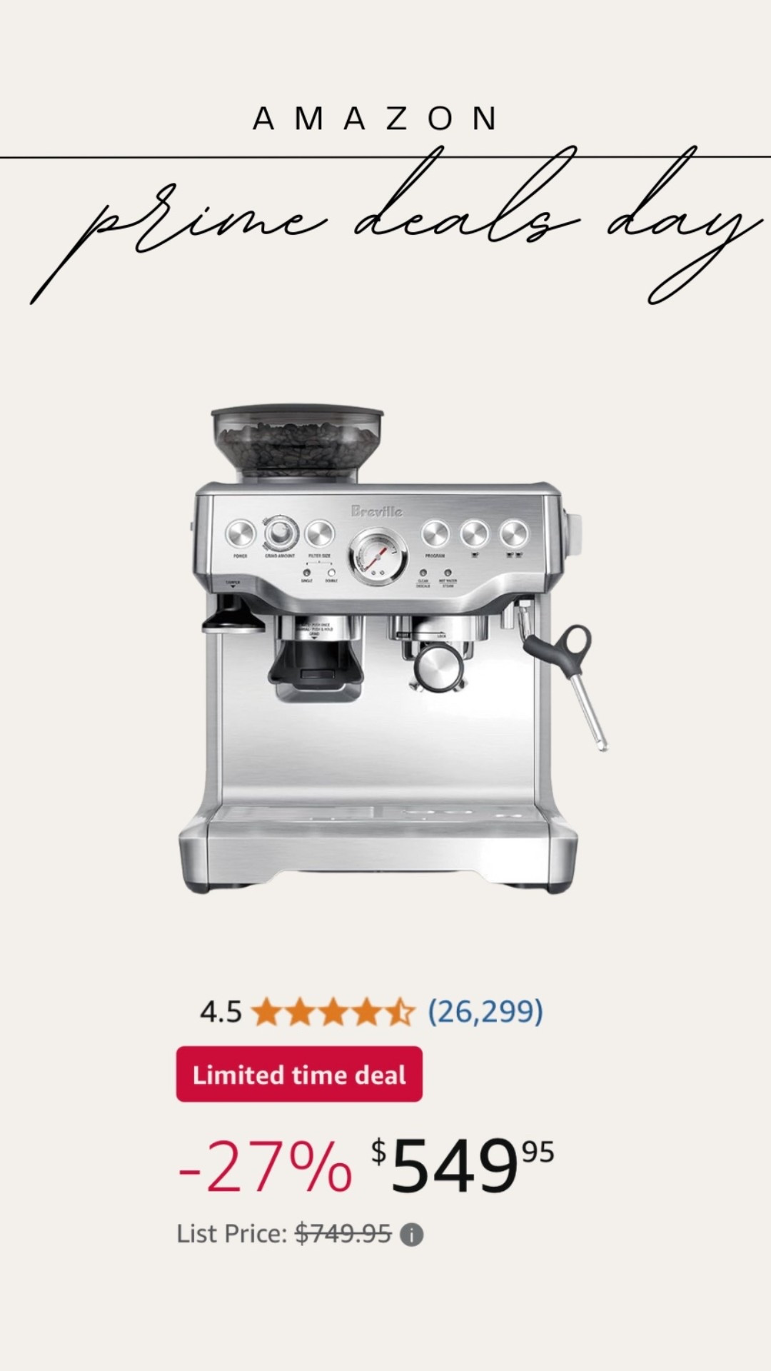 Amazon prime deals — best espresso machine! 

#breville #brevilleespressomachine #espressomachine #coffeemachine #giftsforhomec #familygiftidea #homefinds #amazondeals #amazonprime #primedeals #founditonamazon #primesale 

#LTKSaleAlert #LTKHome #LTKFamily