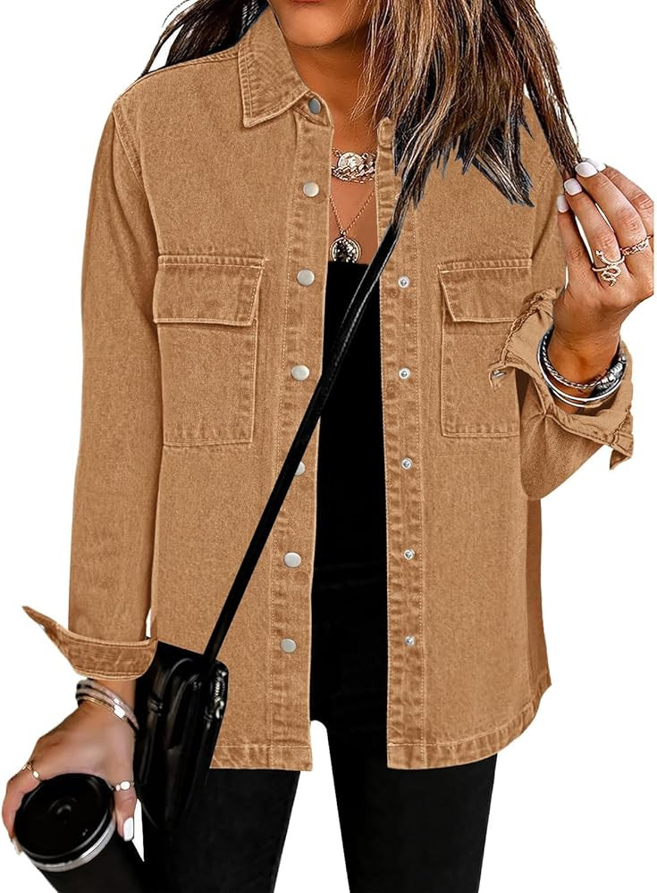 luvamia 2024 Jean Jackets for Women Fashion Oversized Button Down Denim Jacket Western Fall Shack... | Amazon (US)