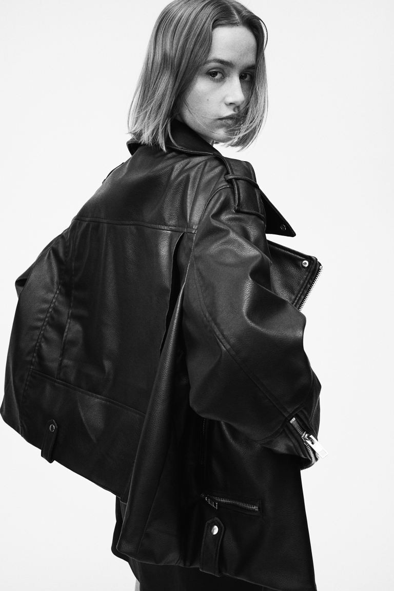 Coated Biker Jacket - Black - Ladies | H&M US | H&M (US + CA)