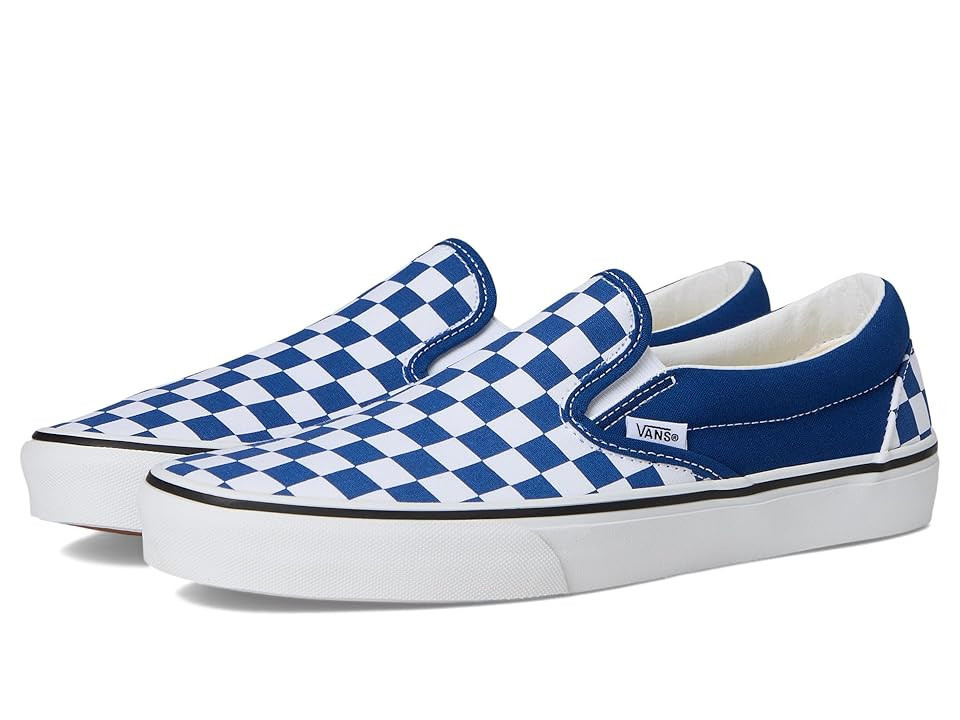 Vans Classic Slip-On Checkerboard Skate Shoes Checkerboard True Blue : Men's 3.5 - Women's 5 Medium, Canvas/Leather/Suede | Zappos