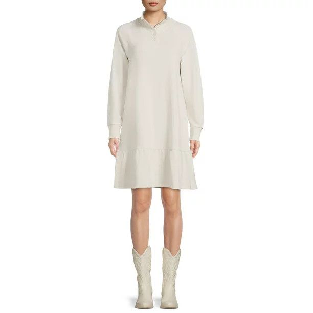 Time and Tru Women's Ruffle Hem Henley Dress - Walmart.com | Walmart (US)