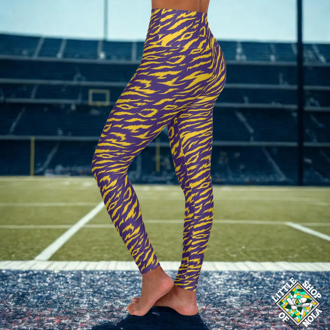 Purple Gold Tigers High Waisted Leggings Cheer Game Day Tailgate Outfit Animal Print Gym Women's ... | Etsy (US)