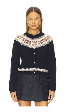 FRAME The Cashmere Fairisle Cardi in Navy from Revolve.com | Revolve Clothing (Global)