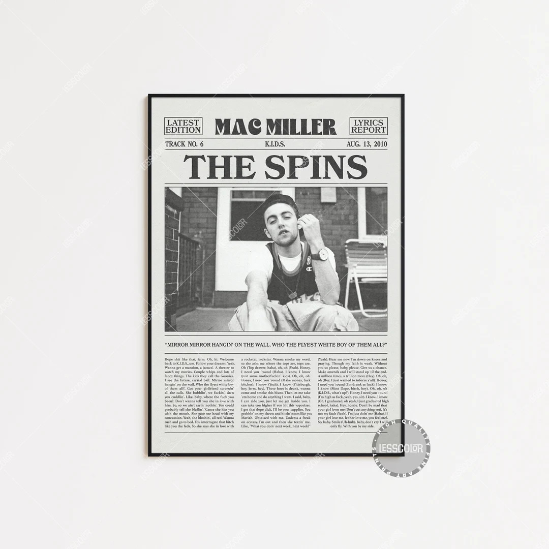 Mac Miller Retro Newspaper Print, the Spins Poster, the Spins Lyrics Print, Mac Miller Poster, , ... | Etsy (US)