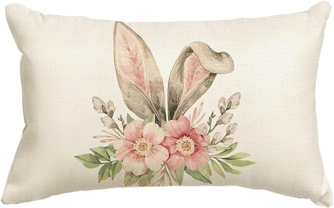 AVOIN colorlife Happy Easter Throw Pillow Cover, 12 x 20 Inch Rabbit Spring Flower Holiday Party ... | Amazon (US)