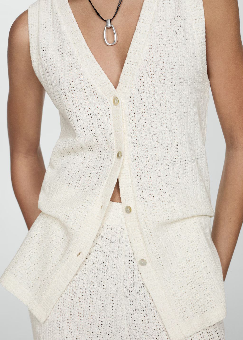 Crochet waistcoat with buttons - Woman | MANGO United Kingdom | MANGO (UK)