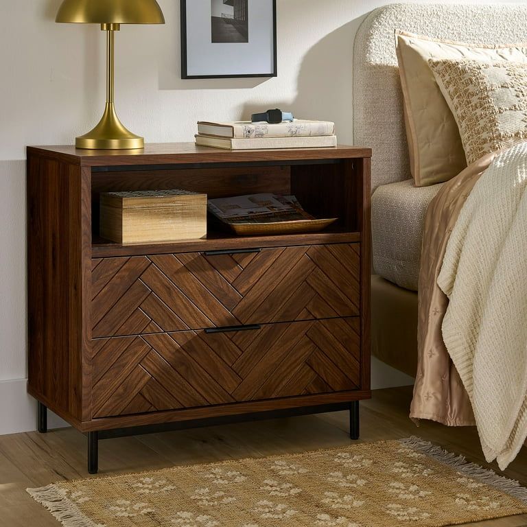 Better Homes & Gardens Wyatt Geo 2-Drawer Nightstand with USB, Walnut Finish | Walmart (US)