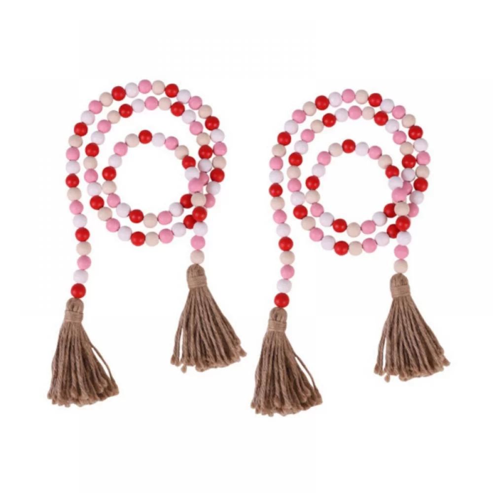 Valentine's Day Wood Bead Garland Tassels Wall Decor 2 Pack Ornament Farmhouse Rustic Country Dec... | Walmart (US)