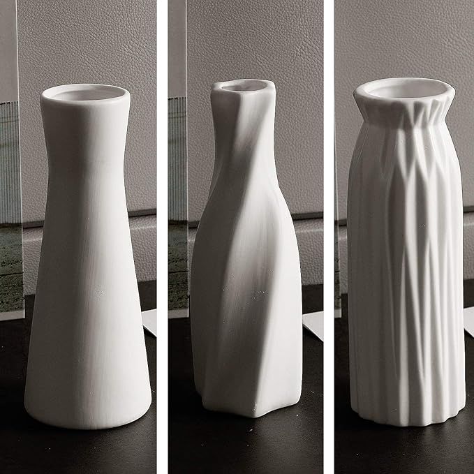 SANFERGE Set of 3 White Ceramic Flower Bud Vase for Home Décor Office Decoration, 7 Inch | Amazon (US)