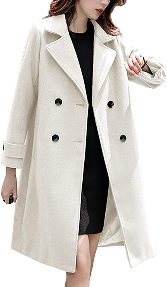 chouyatou Women's Essential Elegant Wear Double Breasted Mid Long Wool Pea Coat | Amazon (US)