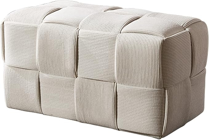 QQXX Handmade Woven Cube Pouf Ottoman,Velvet Upholstered Foot Stool,Modern Padded Square Footrest... | Amazon (US)