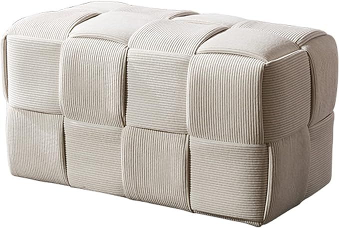 QQXX Handmade Woven Cube Pouf Ottoman,Velvet Upholstered Foot Stool,Modern Padded Square Footrest... | Amazon (US)