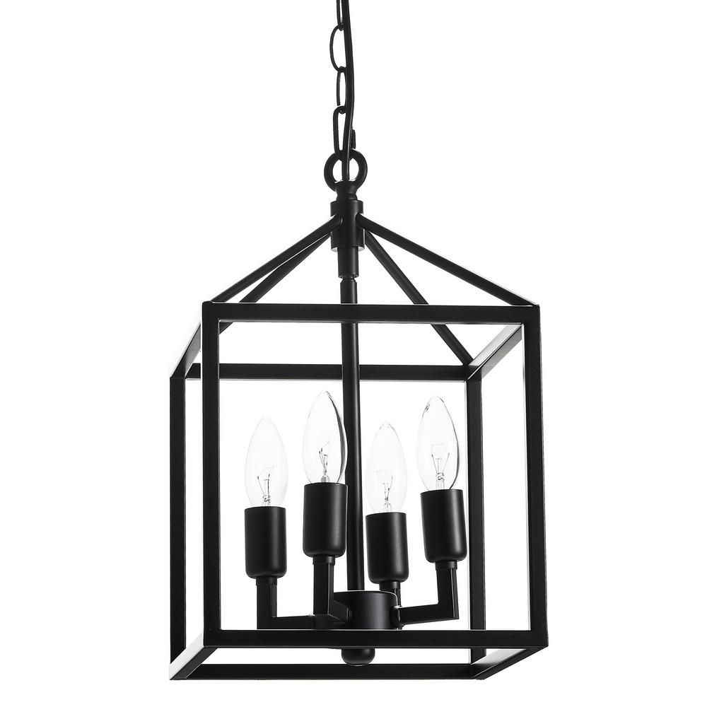 Merra 9.5 in. 4-Light Black Caged Chandelier | The Home Depot