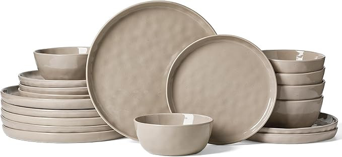Famiware Mars Plates and Bowls Set, 18 Pieces Dinnerware Sets, Dishes Set for 6, Cinnamon Brown | Amazon (US)
