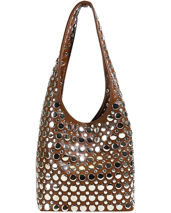 Y2k 90s Crescent Hobo Bags Women Trendy Studded PU Leather Shoulder Crossbody Purse Punk Underarm... | Amazon (US)