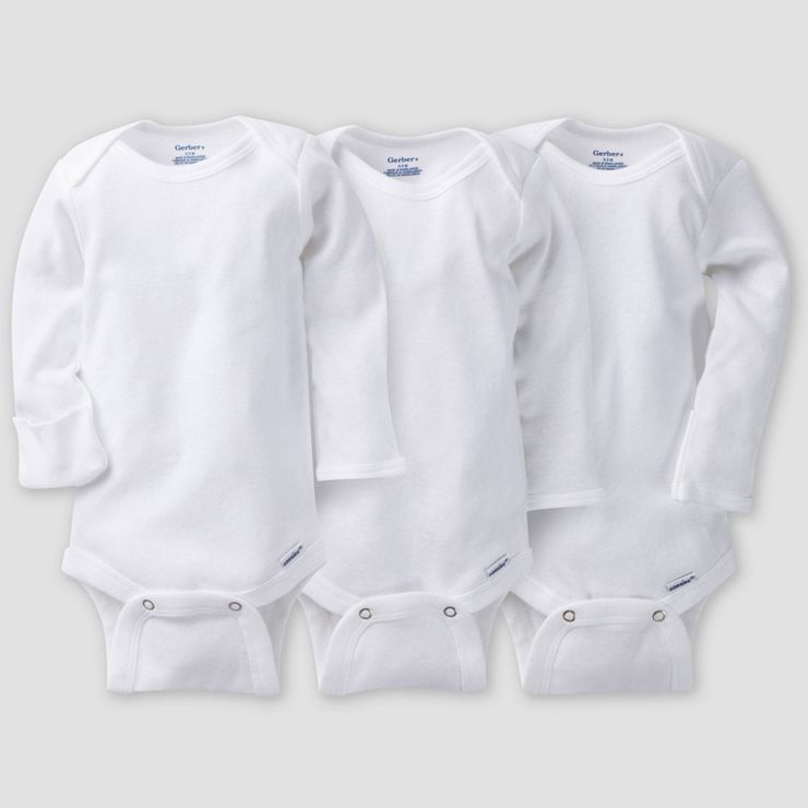 Gerber Baby 3pk Long Sleeve Onesies - White | Target