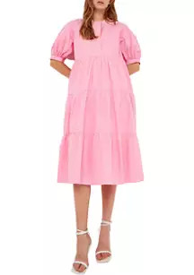 Short Puff Sleeve Midi Dress | Belk