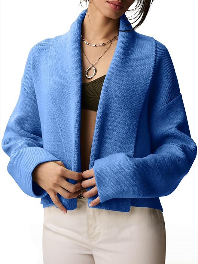 Saodimallsu Womens Cropped Cardigan Open Front Shawl 2026 Fall Trendy Long Sleeve Sweater Jacket | Amazon (US)