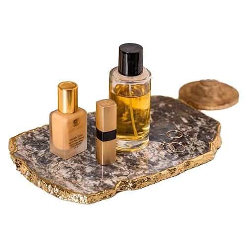 Serein Decor Rainbow Agate Cheese Board Platter Tray with Gold Plated Trims Rims and Edges Agate ... | Amazon (US)
